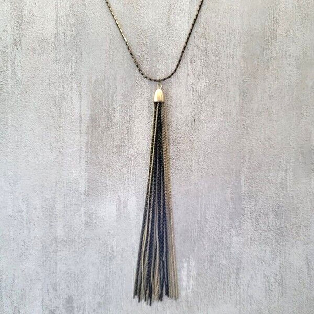 Black and‎ Goldtone 31" Necklace with 6" Black and Goldtone Tassel